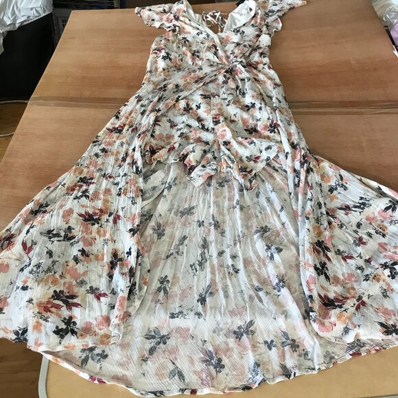 Torrid Maxi Gauze Walk Through Dress Women L Brown Floral Ruffle 90's V Neck - Picture 1 of 11